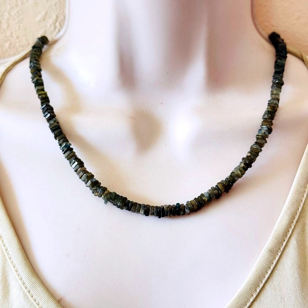 Gemstone Labradorite Necklace VtG Genuine Beaded Single strand Natural beads 22"